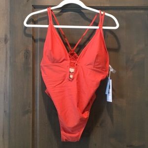 Coral one piece bathing suit, size small